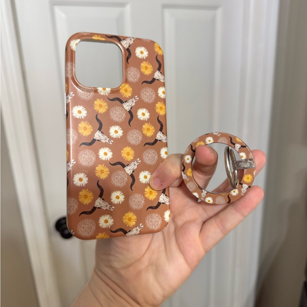 Willow Brown Floral Phone Case with Ring Holder iPhone 15 pro max
